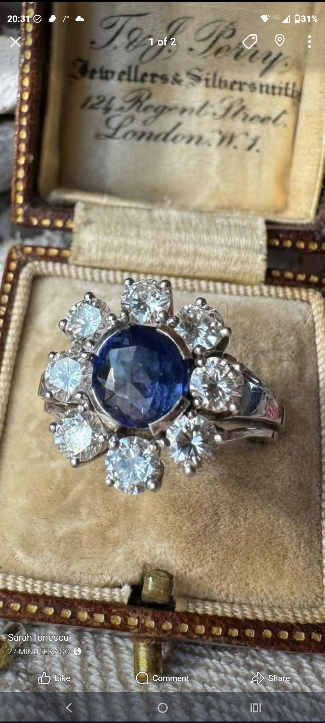 18K Sapphire & Diamond Cluster Ring